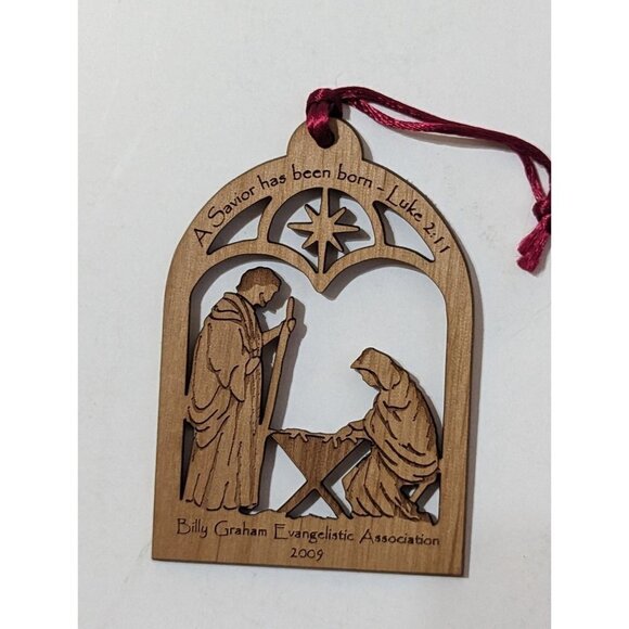 Billy /Graham Other - Billy Graham ornament 2009 Christmas Nativity  Wood Carved Laser Mary j Joseph